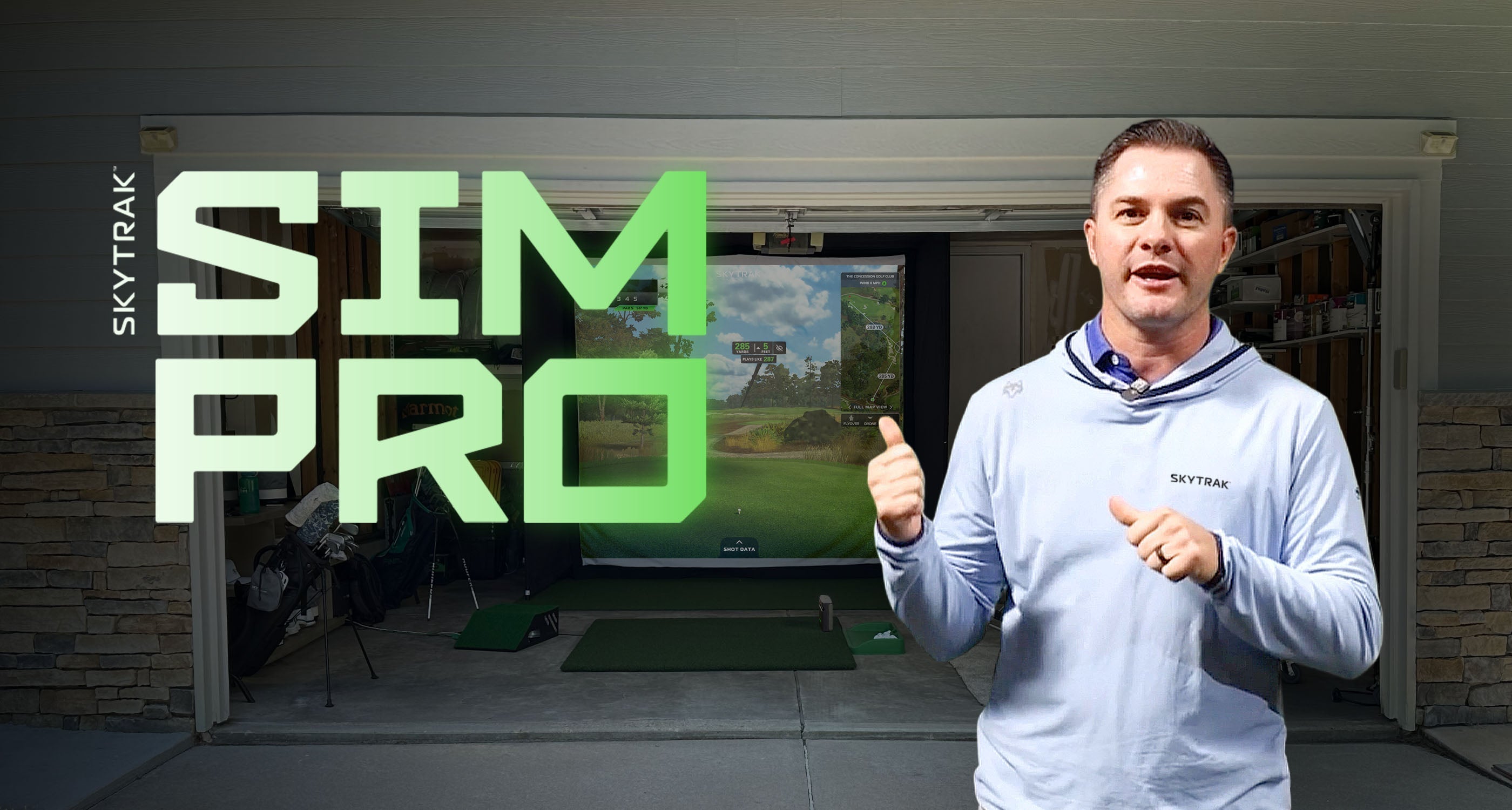 Expert overview of the SKYTRAK SimPro home golf installation, featuring a detailed look at how to transform your garage into a professional-grade simulator studio for year-round practice.